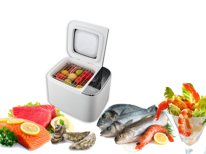 dùng máy rửa thực phẩm ecomama loại bỏ mùi tanh của cá